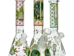 HILLSIDE GLASS 10" GLOW RICK AND MORTY GRAPHIC BEAKER BONG, ASSORTED GRAPHICS